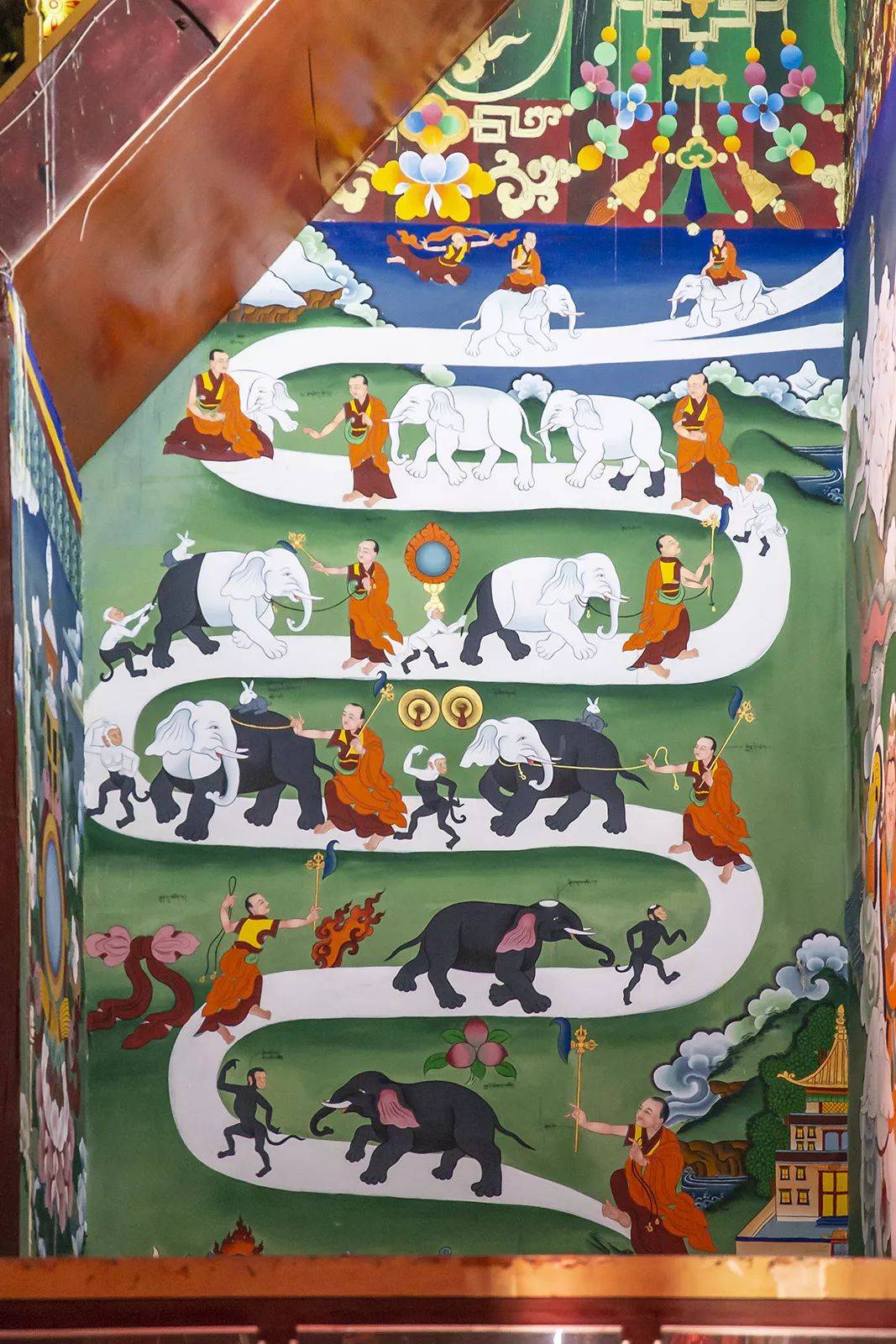 我们藏传佛教的寺庙中,经常能看到一幅壁画,叫做九住心法图,壁画的