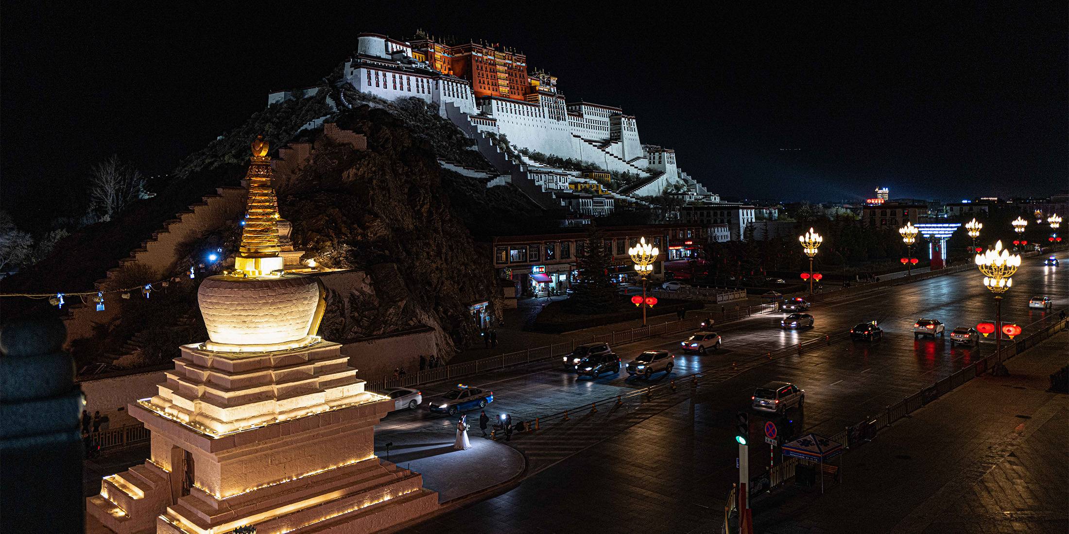 Lhasa downtown around busy traffic